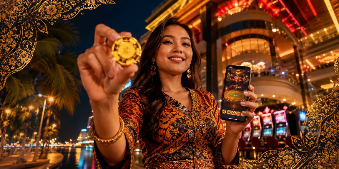 Pemain menggunakan aplikasi kasino 1000z di Kuantan dengan motif batik Malaysia